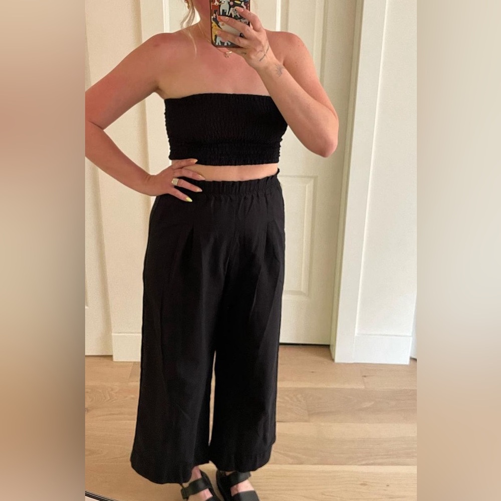 BALILN black tube top + high rise wide leg cropped pant set, size: medium